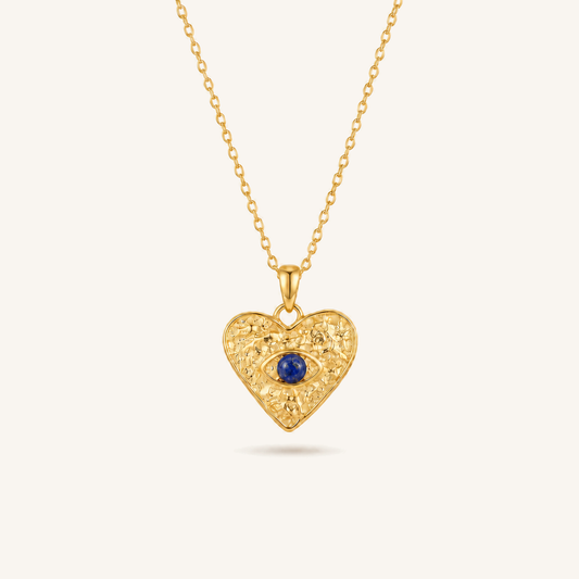 Natural Gemstone Textured Heart Necklace in 18K Gold-Plated S925 Sterling Silver – Held Close