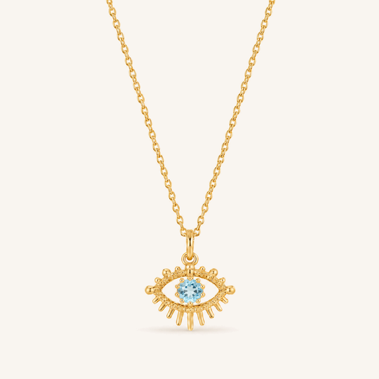 HEART OF LAND March Aquamarine Birthstone Eye Necklace
