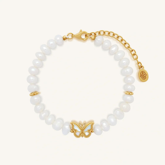 Virgo Spiritual Balance Pearl & Mother of Pearl Butterfly Gold Bracelet