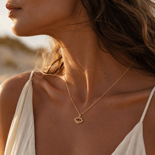HEART OF LAND July Red Agate Birthstone Eye Necklace