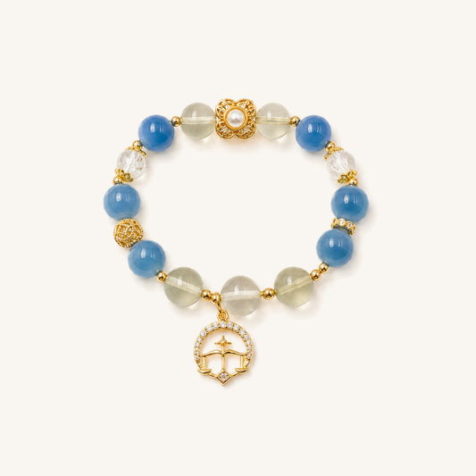 HEART OF LAND Libra Zodiac Crystal Bracelet – Blue Chalcedony, Citrine & Clear Quartz