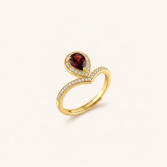 Royal Drop Garnet & Blue Topaz Gold Ring