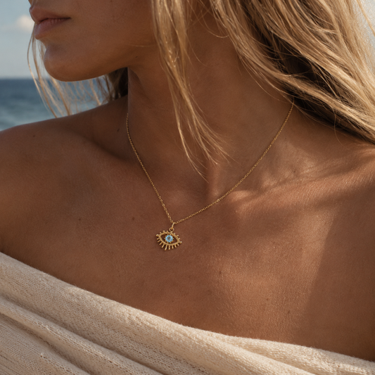 HEART OF LAND March Aquamarine Birthstone Eye Necklace