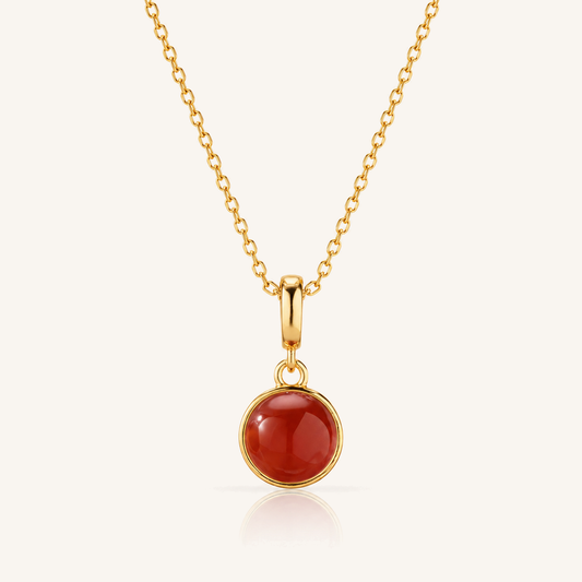 Natural Gemstone Round Bezel Necklace in 18K Gold-Plated S925 Sterling Silver – Quiet Center