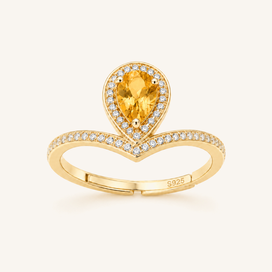 HEART OF LAND Pear Halo Split-Band Ring Citrine