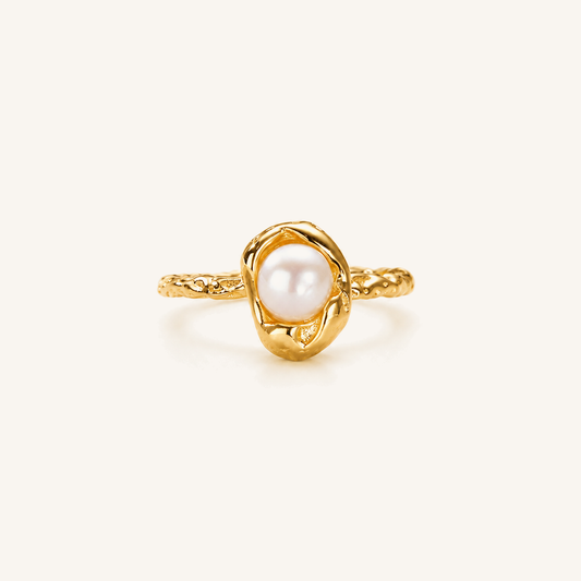 HEART OF LAND Pearl Floral Ring in S925 Sterling Silver – Pearl Bloom 18K Gold-Plated S925 Sterling Silver