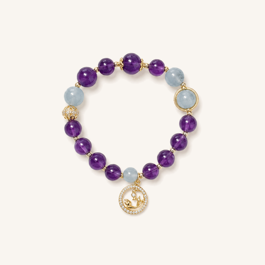 HEART OF LAND Scorpio Zodiac Crystal Bracelet – Amethyst, Aquamarine & Clear Quartz