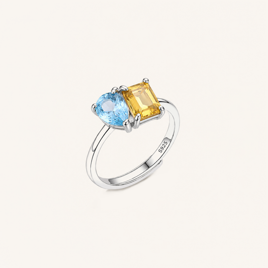 Personalized Square & Pear Two Birthstone Ring