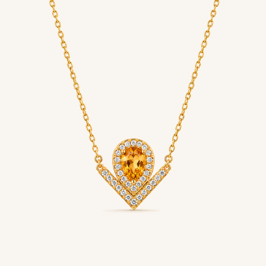 HEART OF LAND Teardrop Halo Pendant Necklace Citrine