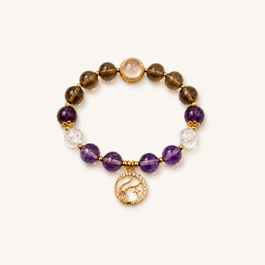 HEART OF LAND Capricorn Zodiac Crystal Bracelet – Smoky Quartz, Amethyst & Clear Quartz