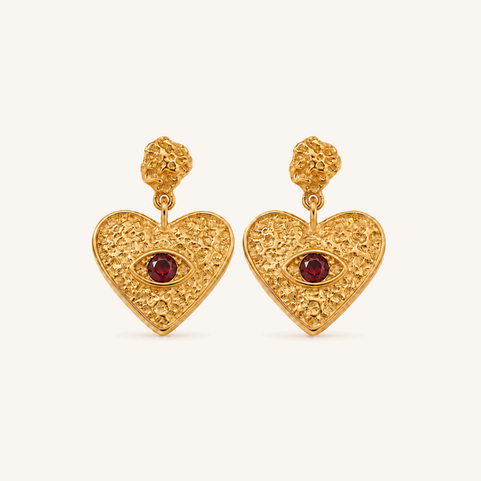 HEART OF LAND Textured Heart Drop Earrings Garnet