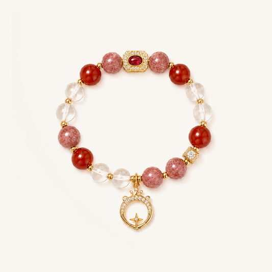 Leo Zodiac Crystal Bracelet – Carnelian, Strawberry Quartz & Clear Quartz