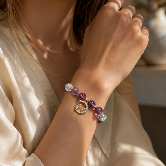 HEART OF LAND Capricorn Zodiac Crystal Bracelet – Smoky Quartz, Amethyst & Clear Quartz