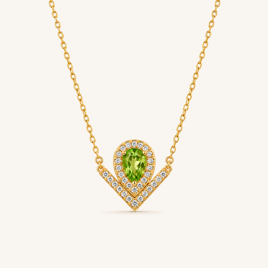 Natural Gemstone V-Shaped Heart Necklace in 18K Gold-Plated S925 Sterling Silver – Open Devotion