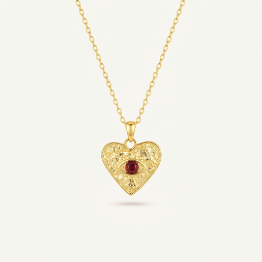 Golden Heart Lapis & Garnet Necklace