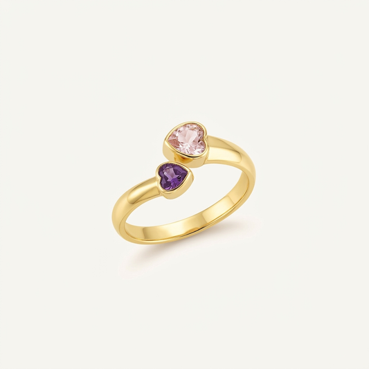 Twin Flame Garnet & Amethyst Gold Ring