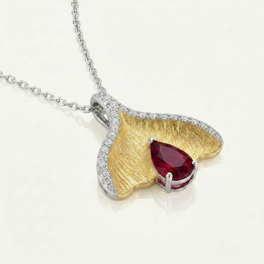 Golden Ginkgo Multi-Gem Silver Necklace