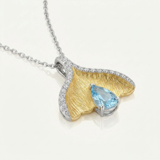 Golden Ginkgo Multi-Gem Silver Necklace