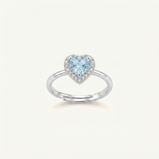 Heart Light Peridot & Aquamarine Silver Ring