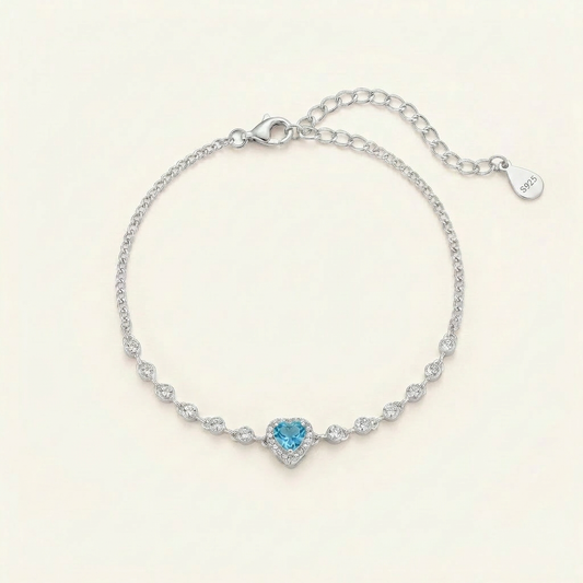 Heart Light Garnet & Blue Topaz Bracelet