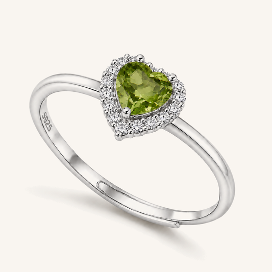 HEART OF LAND Natural Gemstone Heart Halo Ring in S925 Sterling Silver – Held Close Peridot