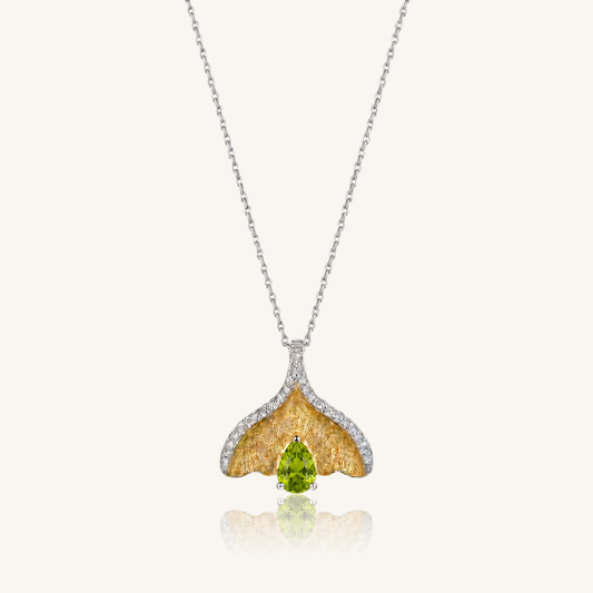 Natural Gemstone Ginkgo Leaf Necklace in Two-Tone S925 Sterling Silver – New Season