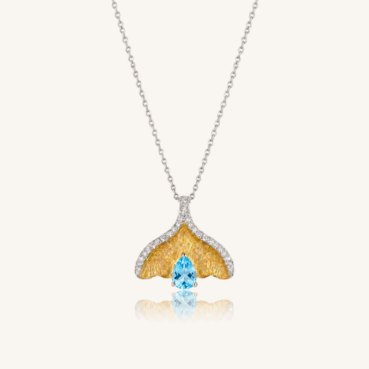 Natural Gemstone Ginkgo Leaf Necklace in Two-Tone S925 Sterling Silver – New Season