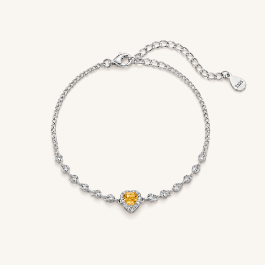 Natural Gemstone Heart Birthstone Bracelet in S925 Sterling Silver – Held Close