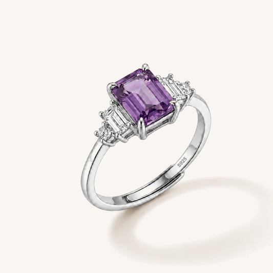 HEART OF LAND Natural Gemstone Emerald-Cut Three-Stone Ring in S925 Sterling Silver – True North