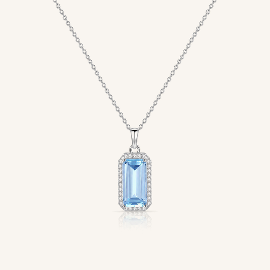 Natural Emerald-Cut Gemstone Halo Necklace in S925 Sterling Silver – Still Light