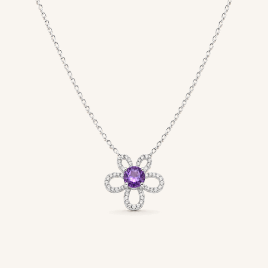 HEART OF LAND Four-Petal Flower Pendant Necklace Amethyst