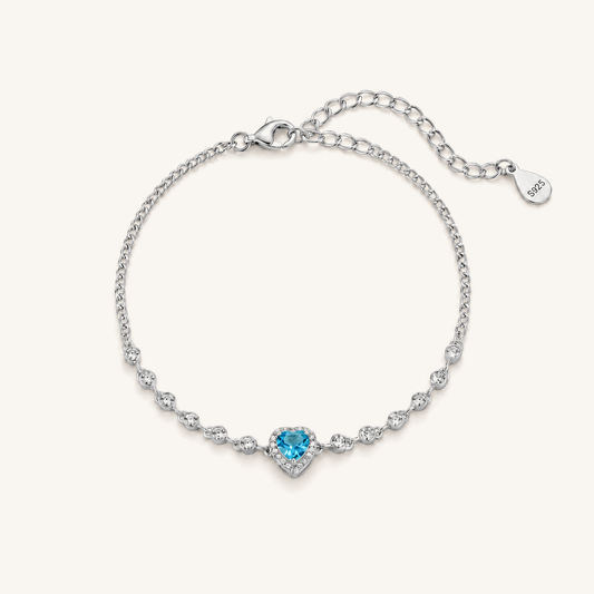 Natural Gemstone Heart Birthstone Bracelet in S925 Sterling Silver – Held Close