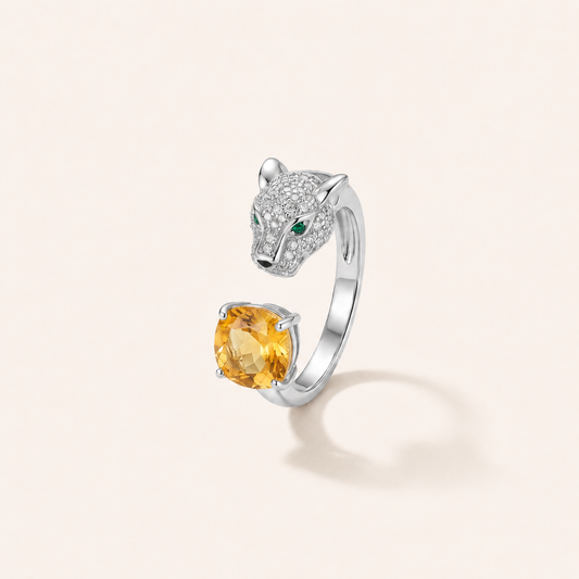 Guardian Panther Amethyst & Citrine Silver Ring