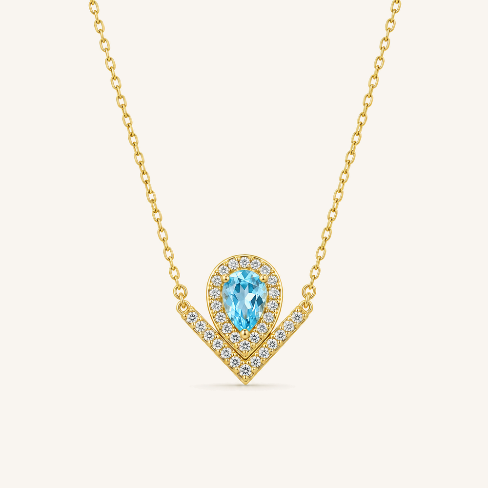 HEART OF LAND Teardrop Halo Pendant Necklace Blue Topaz
