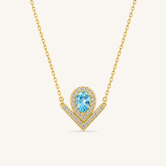 Natural Gemstone V-Shaped Heart Necklace in 18K Gold-Plated S925 Sterling Silver – Open Devotion