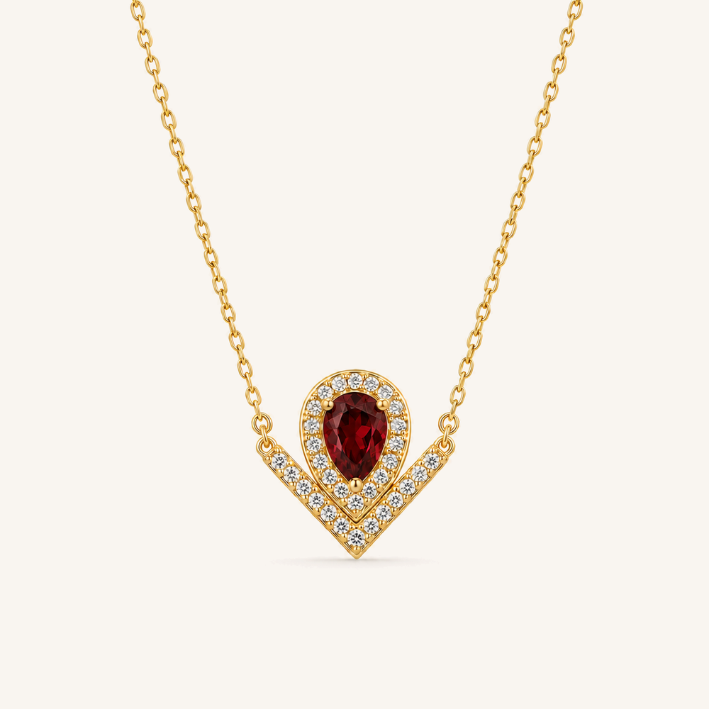 HEART OF LAND Teardrop Halo Pendant Necklace Garnet