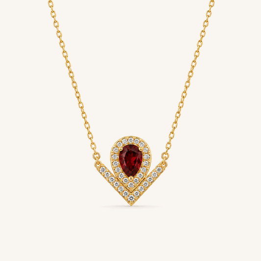 HEART OF LAND Teardrop Halo Pendant Necklace Garnet
