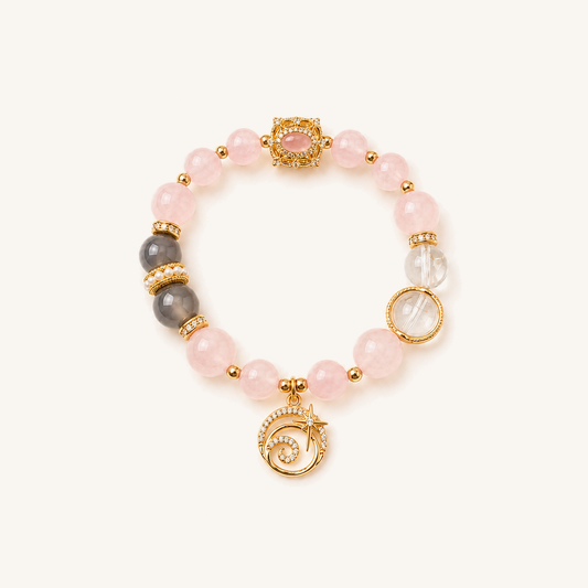 HEART OF LAND Virgo Zodiac Crystal Bracelet – Rose Quartz, Gray Agate & Clear Quartz