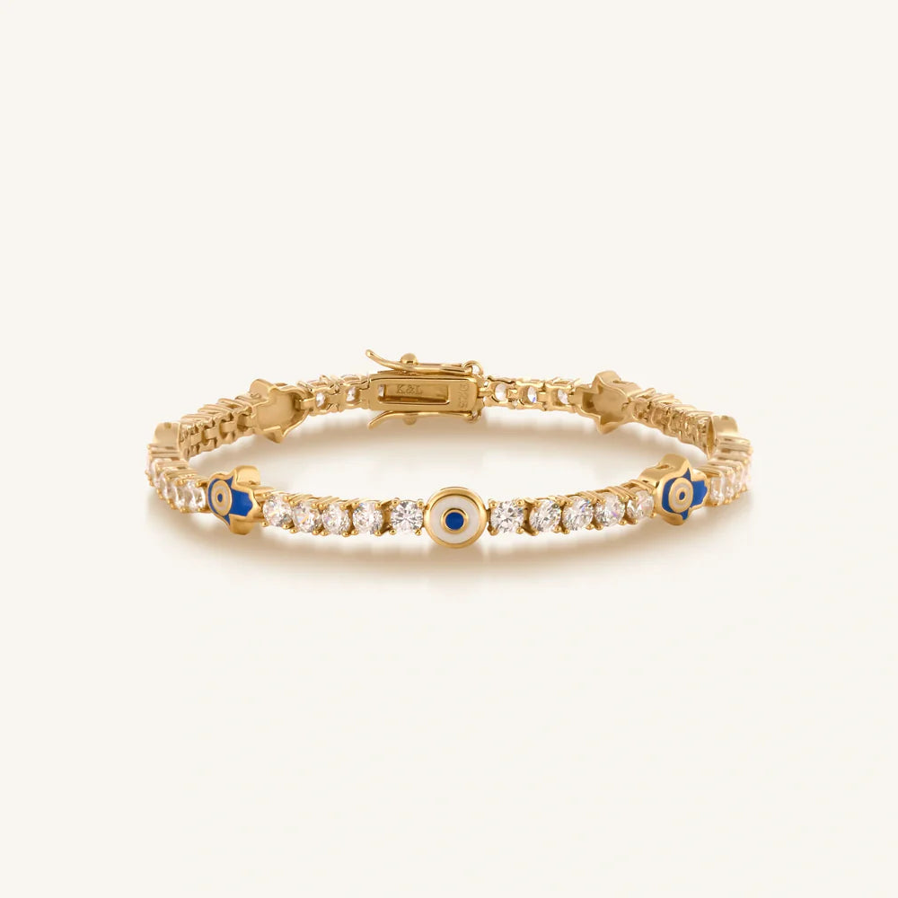 Scorpio Warden of Peace Gold Evil Eye & Hamsa Tennis Bracelet