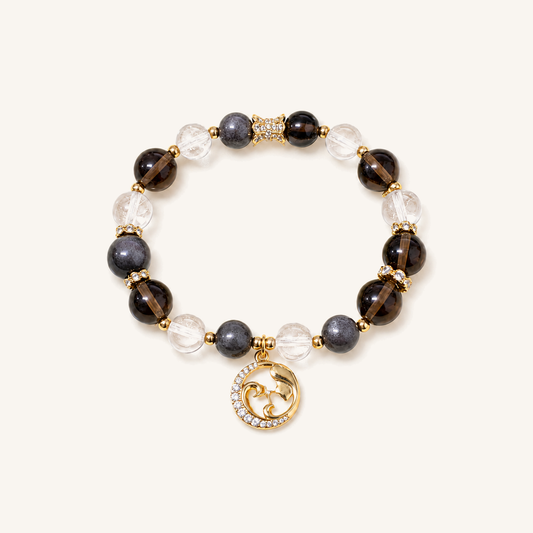 HEART OF LAND Gemini Zodiac Crystal Bracelet – Smoky Quartz, Gray Agate & Clear Quartz