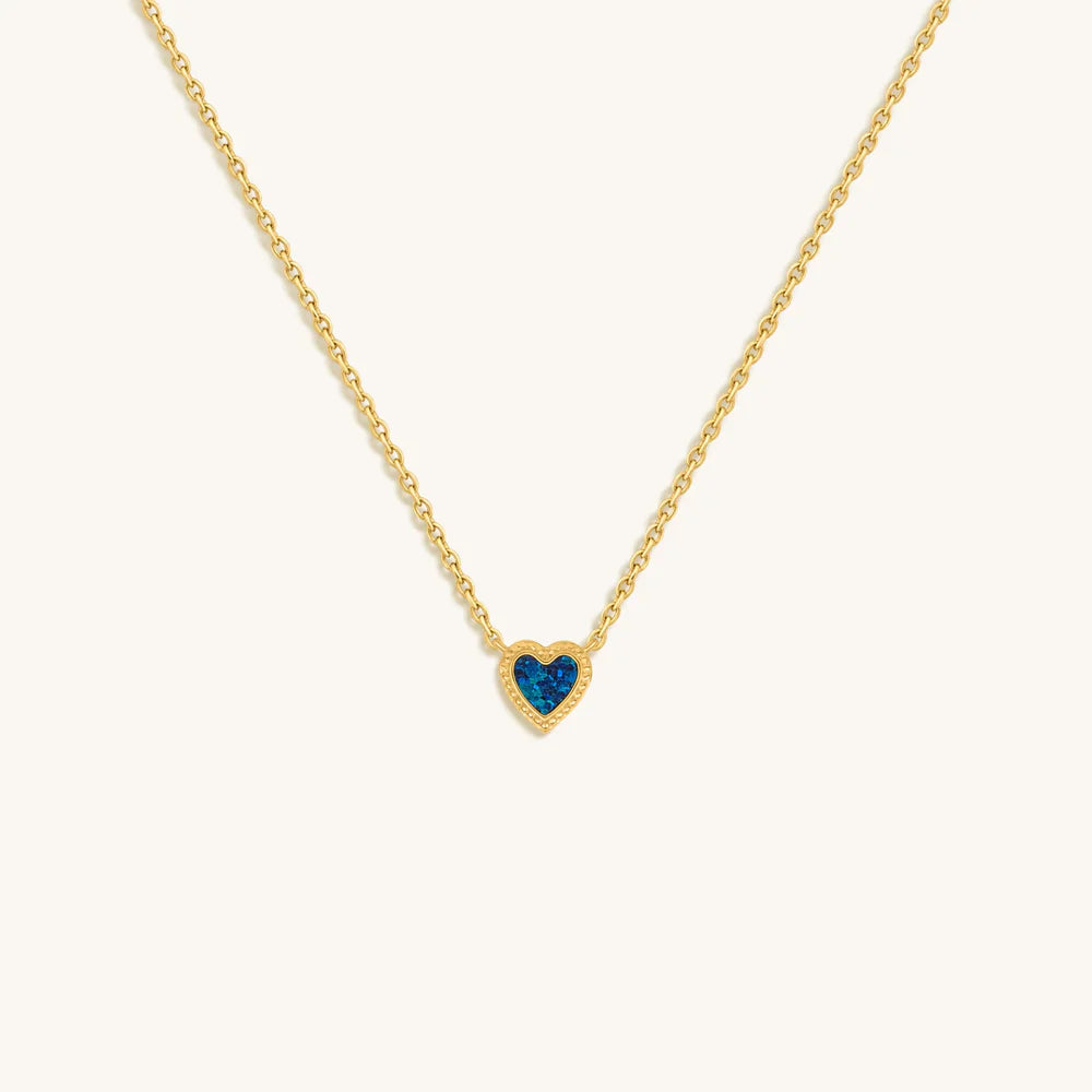 Cancer Confident Soul Lab Blue Opal Heart Gold Necklace