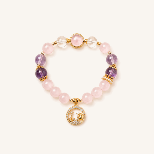 HEART OF LAND Cancer Zodiac Crystal Bracelet – Rose Quartz, Amethyst & Clear Quartz