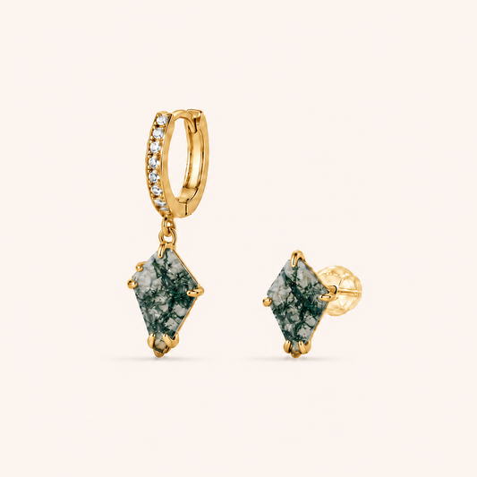 Grounded Green Gemstone Huggie Earrings