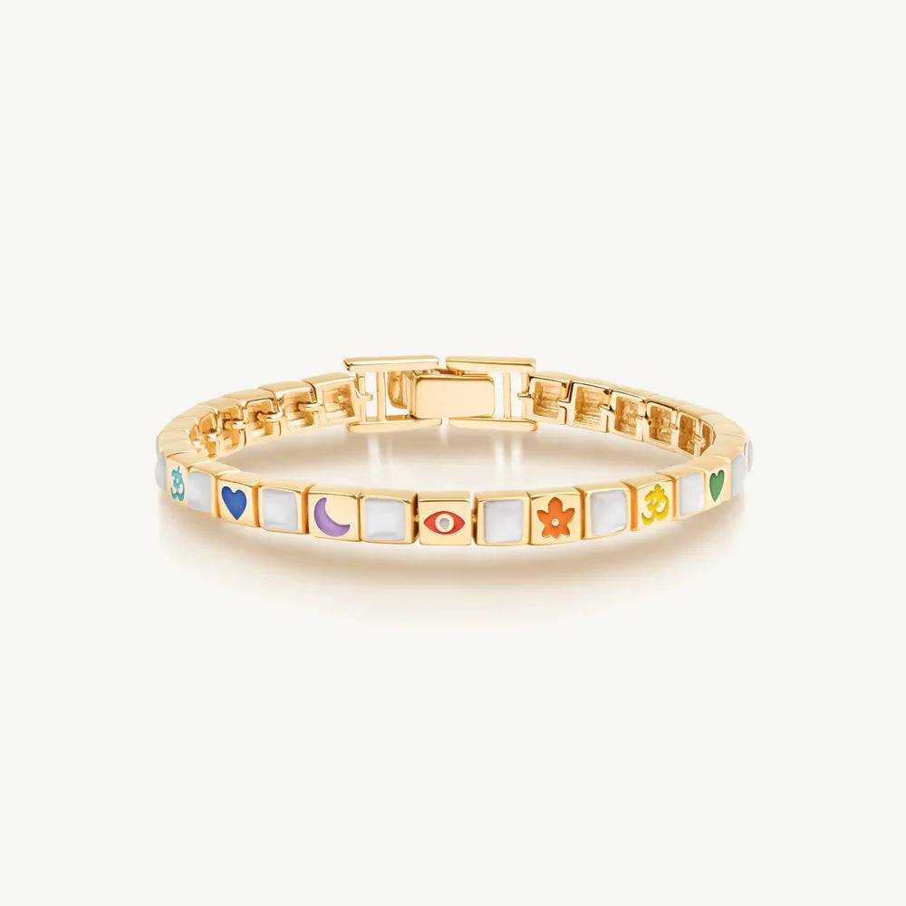 Taurus Cheerful Outlook - Multi Color Enamel Mother of Pearl Bracelet Small