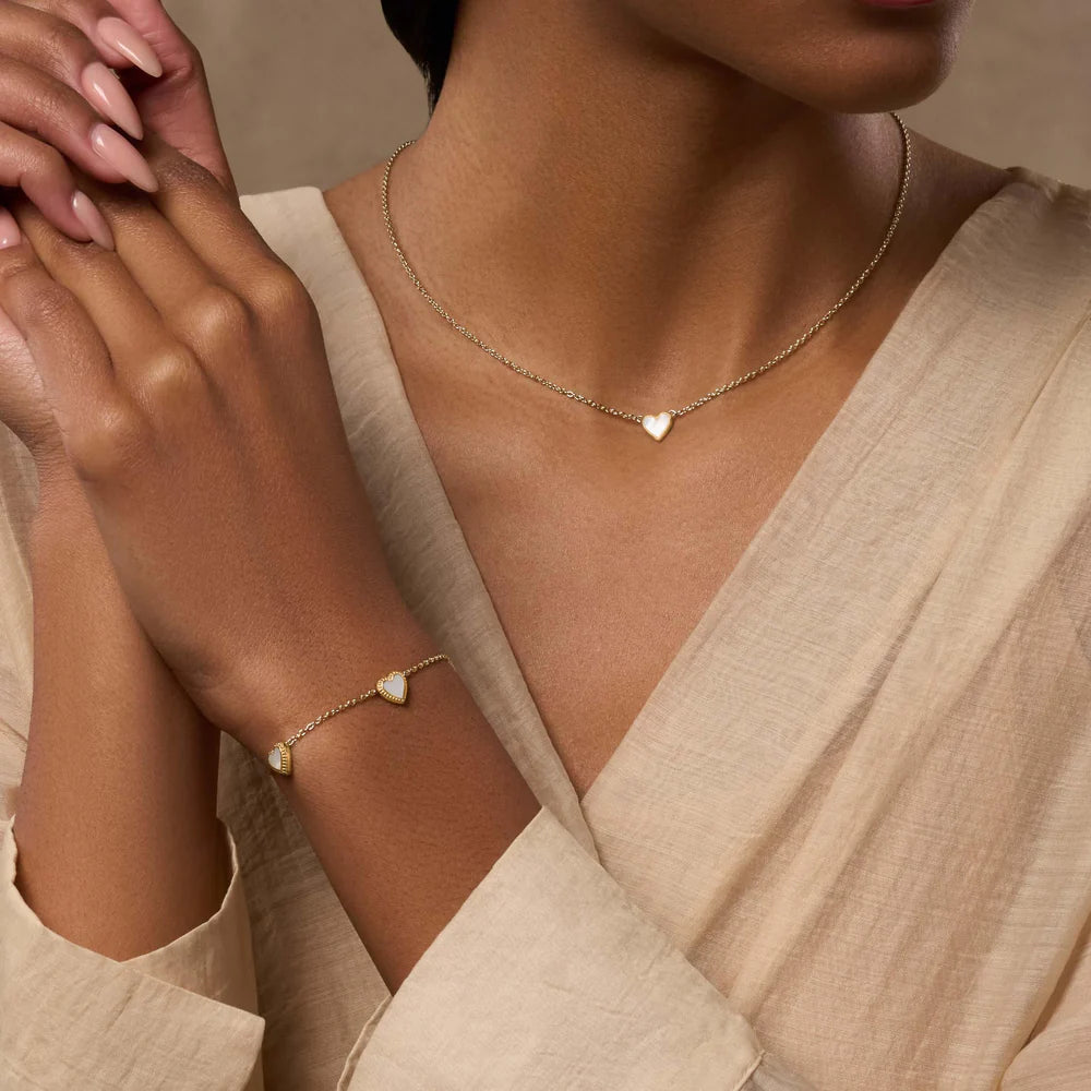 Leo Heartfelt Abundance Mother of Pearl Heart Gold Necklace