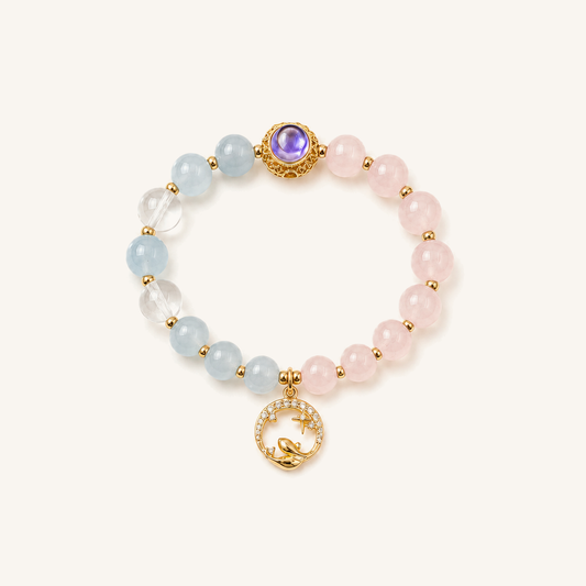 HEART OF LAND Pisces Zodiac Crystal Bracelet – Rose Quartz, Aquamarine & Clear Quartz