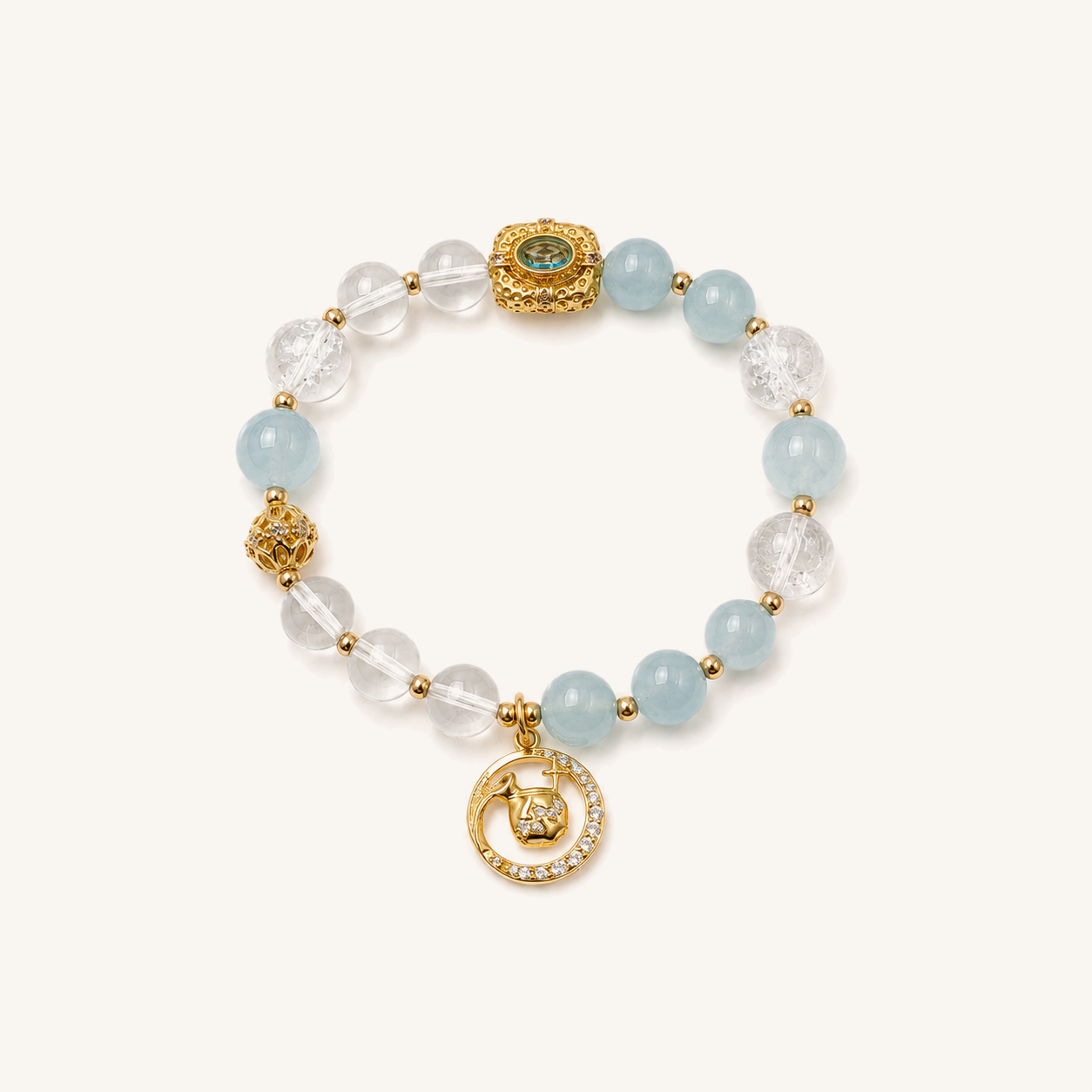 HEART OF LAND Aquarius Zodiac Crystal Bracelet – Aquamarine & Clear Quartz
