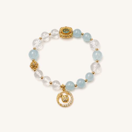 HEART OF LAND Aquarius Zodiac Crystal Bracelet – Aquamarine & Clear Quartz