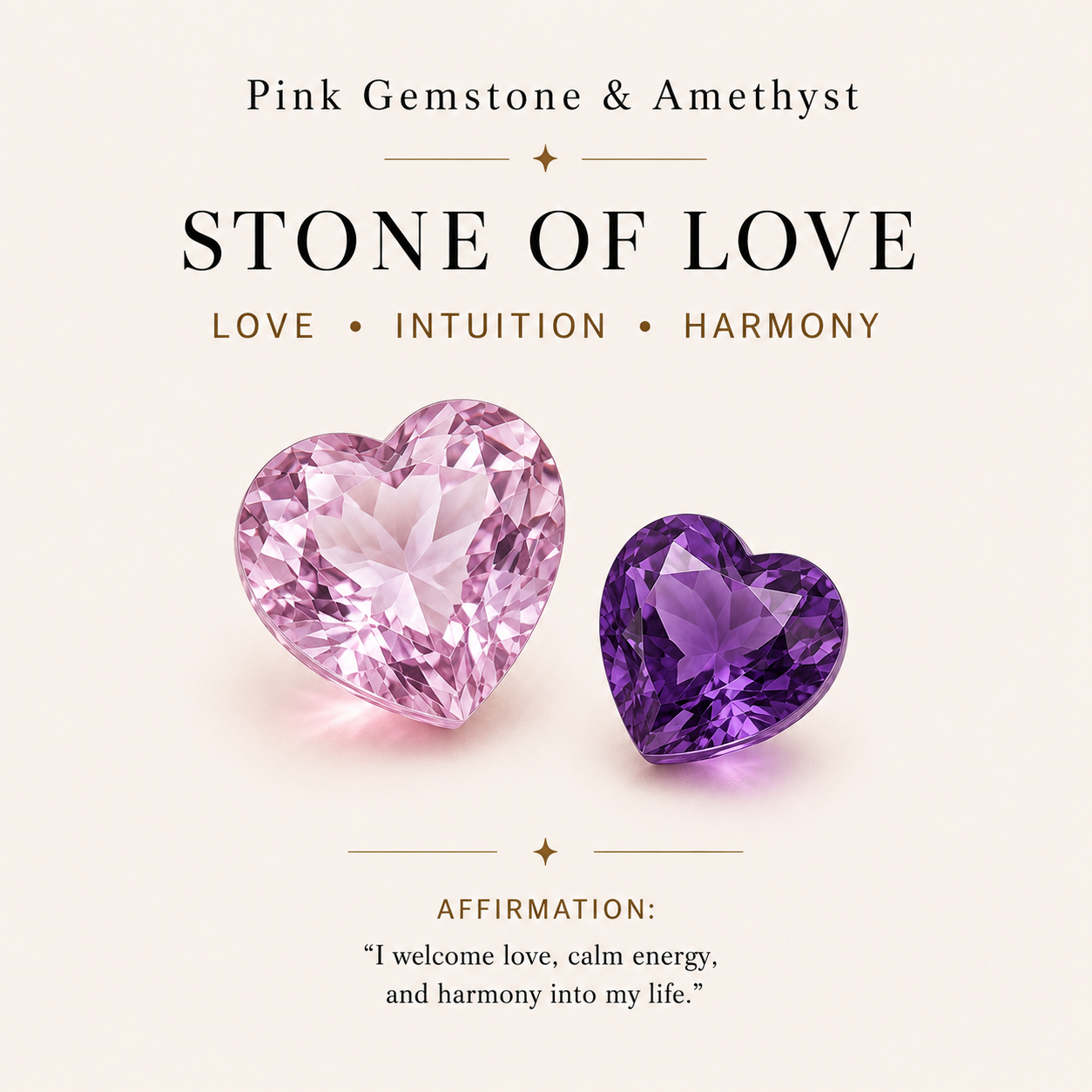 HEART OF LAND Natural Gemstone Double Heart Open Ring in 18K Gold-Plated S925 Sterling Silver – Two Hearts
