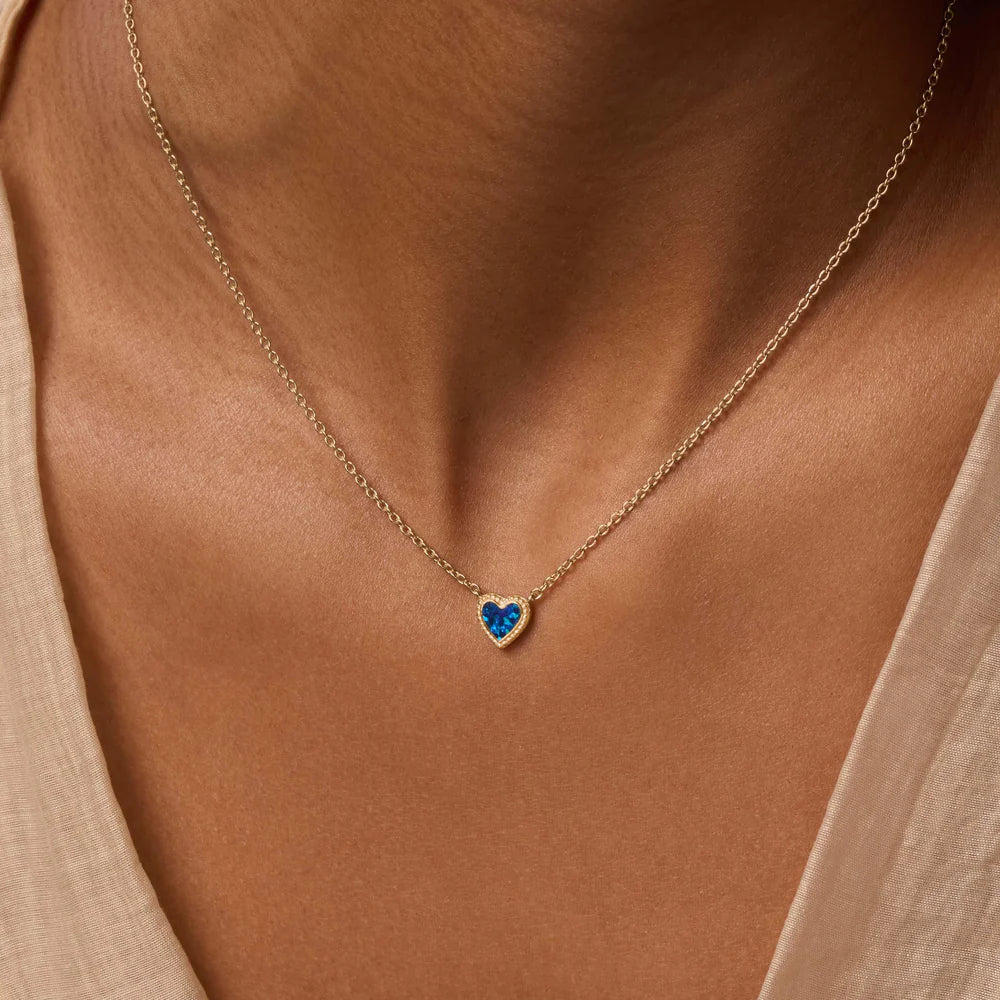 Cancer Confident Soul Lab Blue Opal Heart Gold Necklace